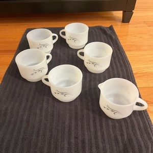 Vintage Anchol Hocking Fire King coffee mugs snd creamer